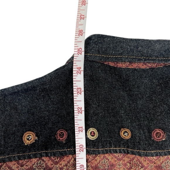 Chico's Denim Jean Jacket Womens‎ Sz 0 Small 4 Tapestry Black Burgundy Boho Wool - Picture 8 of 10